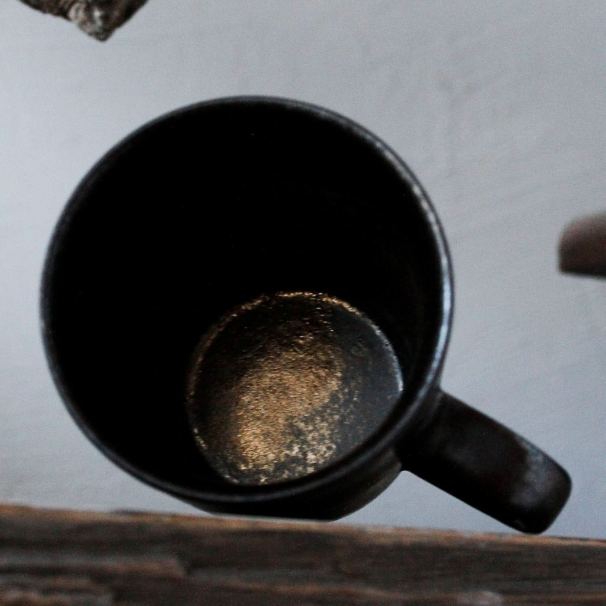 Dark metallic glazed handmade pottery mug, 13.5oz Japanese coffee mug
